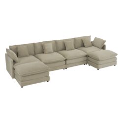 Modern Sofa Modular Sofa Couch Upholstered Corduroy L - Shape Sectional Sofa, Side Storage Pockets For Living Room - Brown