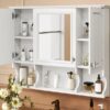 Wall Mounted Bathroom Medicine Cabinet, Modern Bathroom Wall Cabinet With Mirror, Mirror Cabinet With Open Shelves - White - Image 23