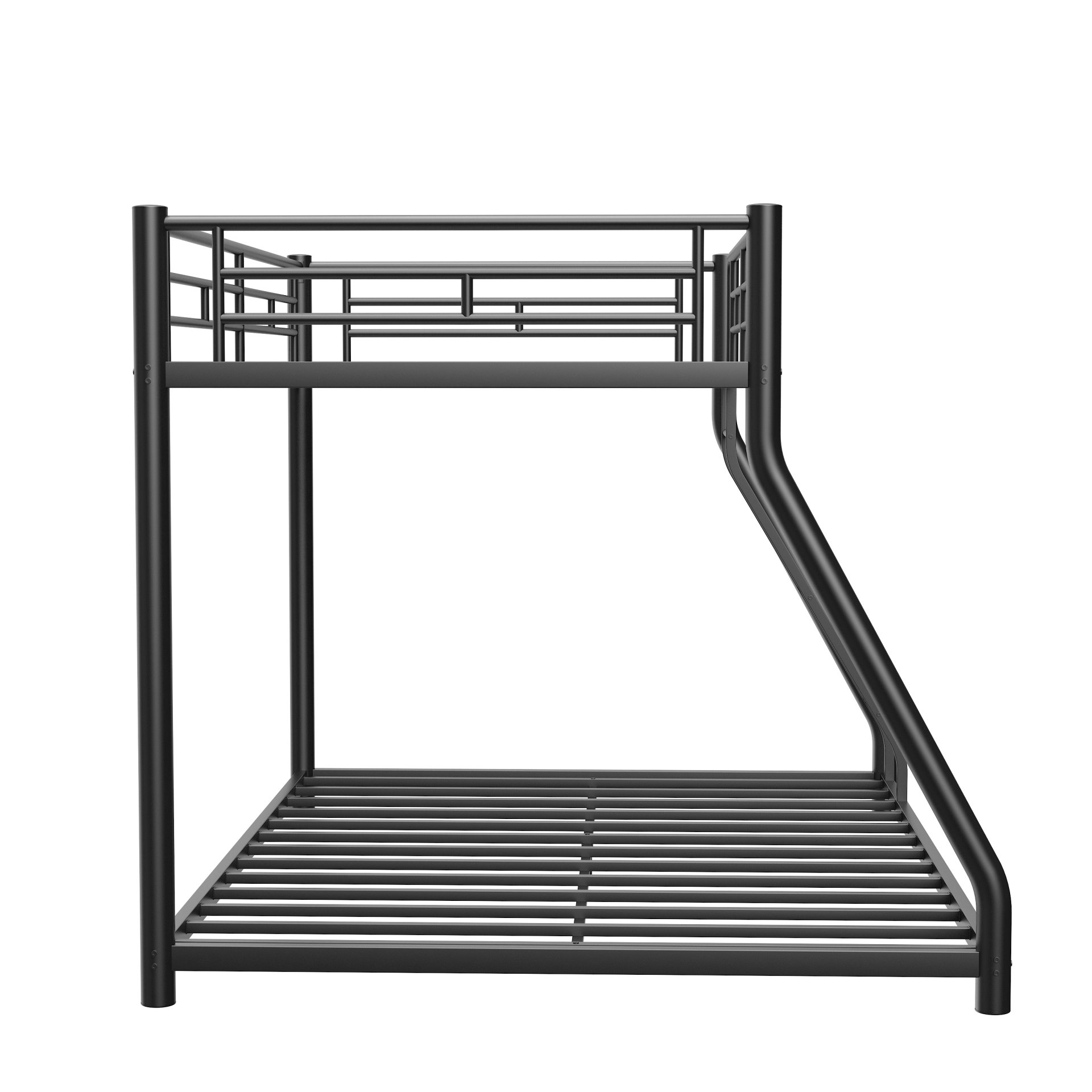 Twin Over Full Metal Bunk Bed Frame With Ladder And Guardrail, Heavy Duty Noise Free Design Metal Construction - Black - Image 9