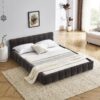 Modern Queen Size Platform Bed Frame With Thick Upholstered With Headboard - Dark Gray - Image 3