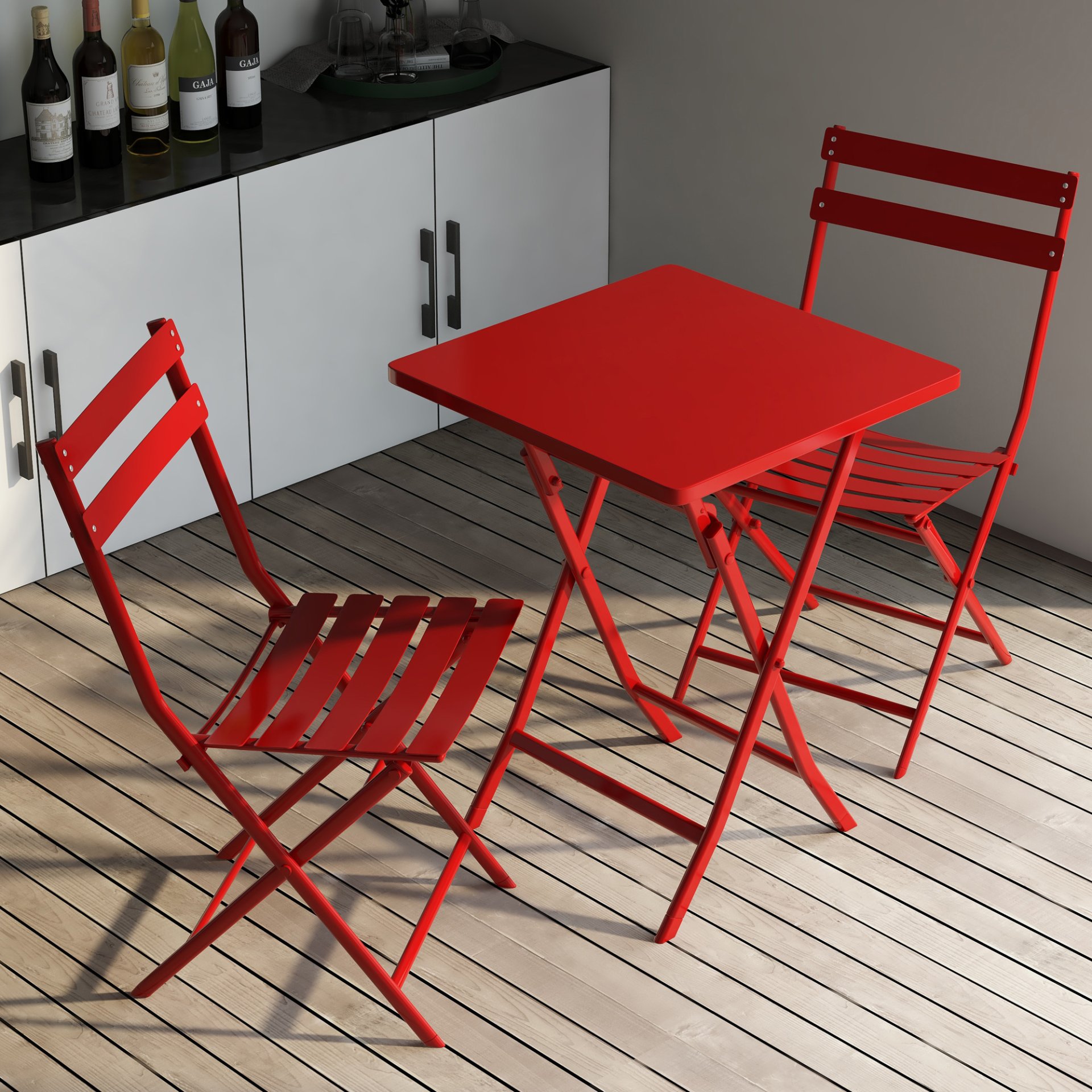 3 Piece Patio Bistro Set Of Foldable Square Table And Chairs - Red - Image 11