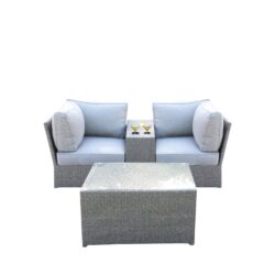2 Person Wicker Seating Set With Cushions And Glass Top Table - Grey Mix