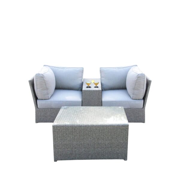 2 Person Wicker Seating Set With Cushions And Glass Top Table - Grey Mix