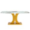Modern Minimalist Dining Table With Imitation Marbled Glass Top And Legs For Kitchen And Living Room - Gold - Image 15