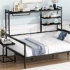 Full Size Daybed With Movable Desk, Grid, Shelves And Clothes Hanger - Black - Image 14