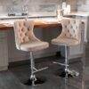 Swivel Velvet Barstools Adjusatble Seat Height From 25-33", Modern Upholstered Chrome Base Bar Stools With Backs Comfortable Tufted For Home Pub And Kitchen Island (Set of 2) - Khaki - Image 19