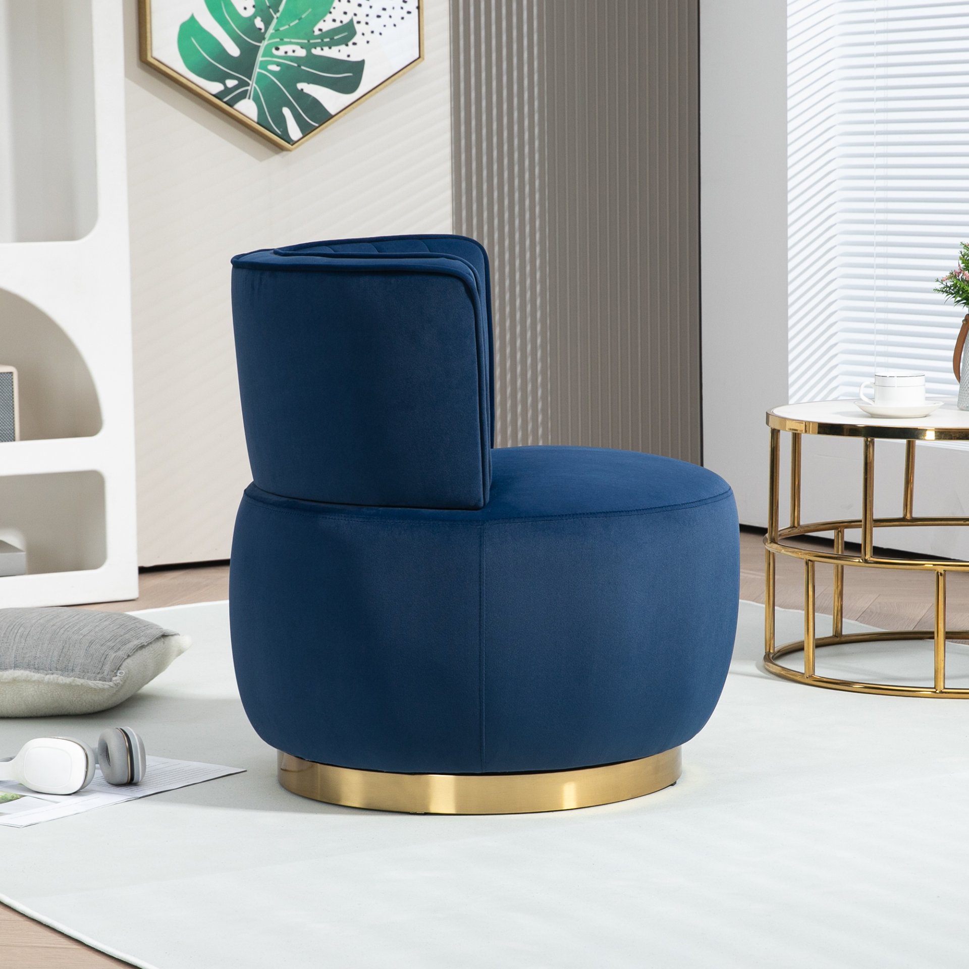 Coolmore - Swivel Barrel Chair, 360 Degree Swivel Accent Sofa Chair With Soft Velvet - Navy - Image 8