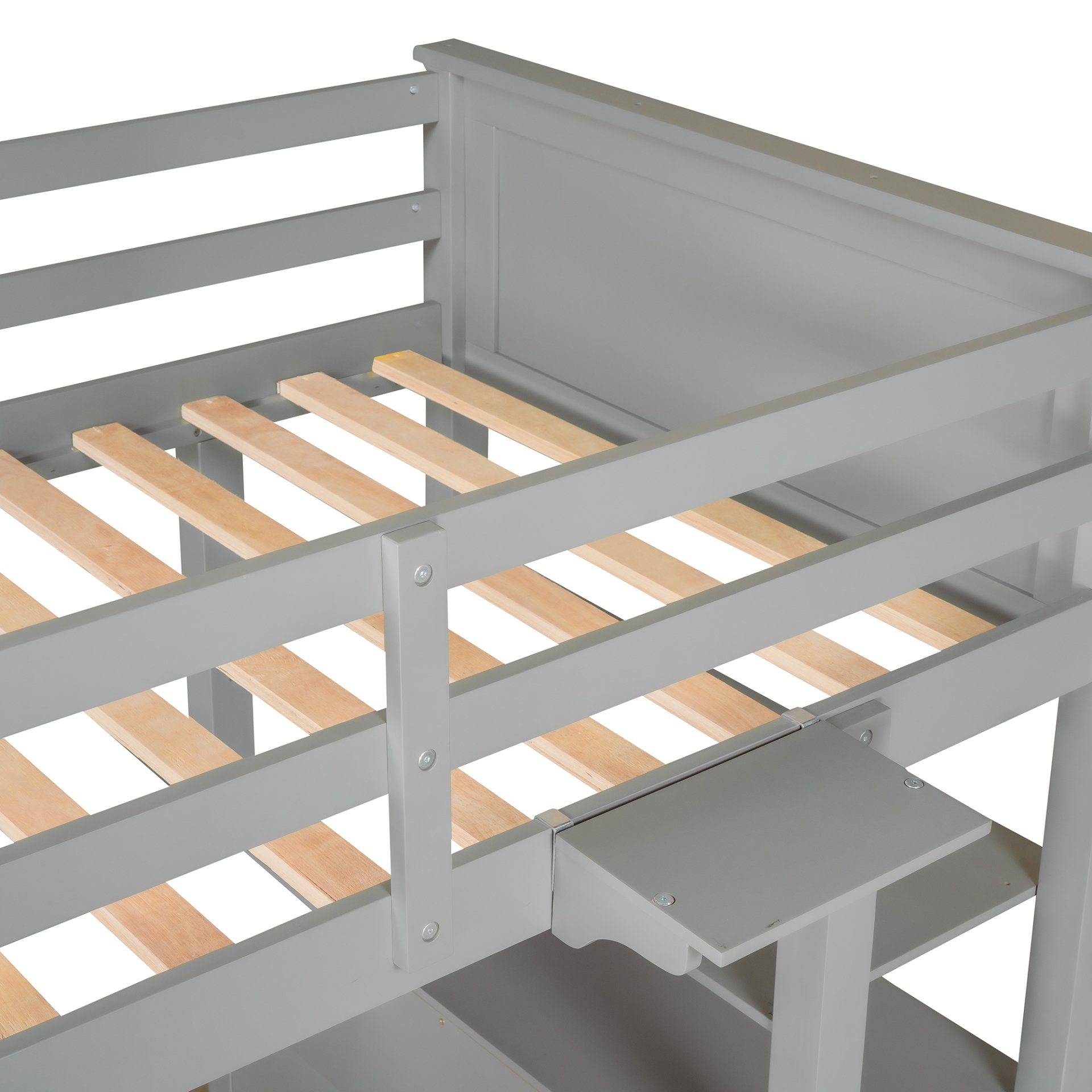 Twin Size Loft Bed With Drawers And Desk, With Shelves - Gray - Image 14