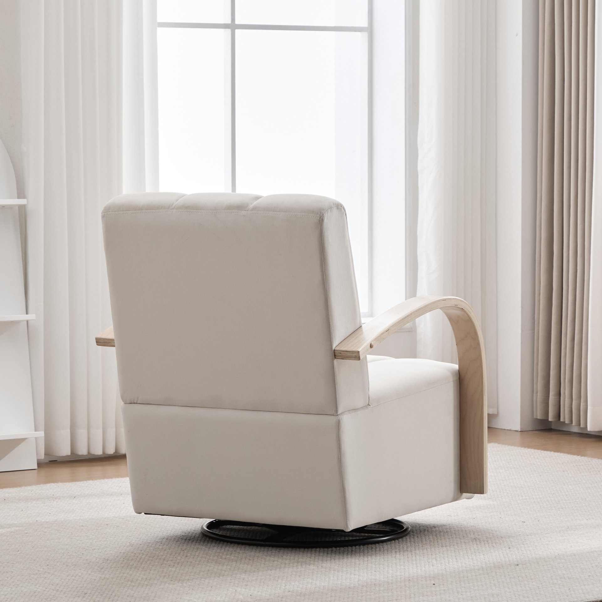 360° Swivel Accent Chair With Armrests, Comfy Lounge Chair - Beige - Image 8