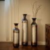 Modern Droplet Shaped Floor Vase Set, Glazed Metal Decorative Vases 3 Piece Home Accent For Living Room - Gold / White - Image 8