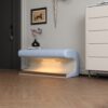 Modern Leather Upholstered Entryway Bench With LED Sensor Light Ottoman For Living Room, Or End Of Bed - Blue - Image 8