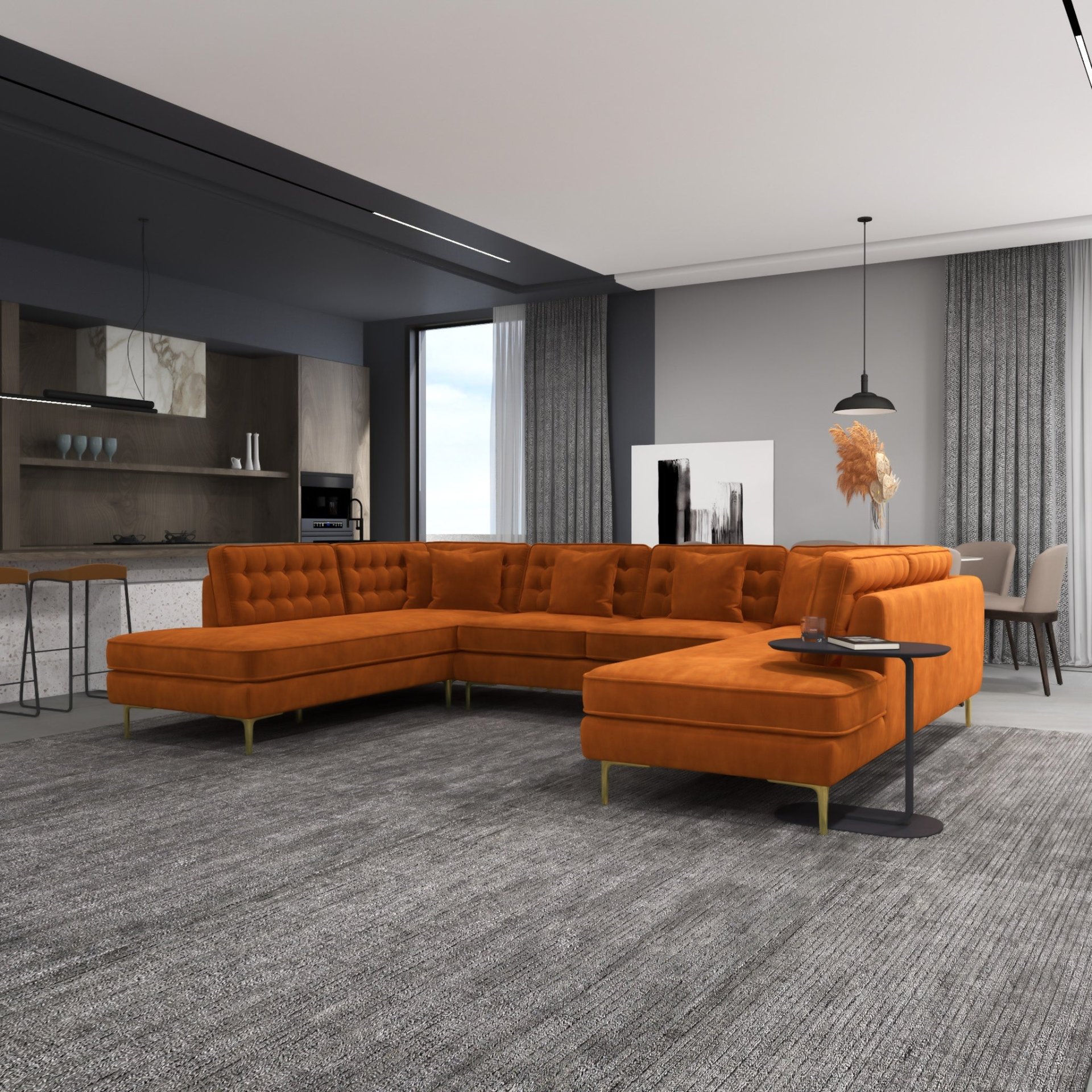 Brooke - U Shape Corner Sofa - Orange - Image 7