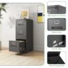 Premium Metal 3 Drawer File Cabinet With Lock For A4 Legal / Letter Size Storage, Steel - Brushed Nickel - Image 7