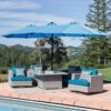 15 X 9 Ft Double Sided Outdoor Market Umbrella With Lights And Base Rectangular Twin Canopy - Blue - Image 5