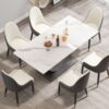 70.87" Modern Artificial Stone Crescent-Shaped Metal Legs, Can Accommodate 6-8 People - White / Black - Image 4