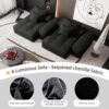 Modern Oversized Modular Sectional Sofa With 2 Chaise Lounge And 2 Armrest, Sparkling Chenille Fabric Soft Cushion Sofa With 4 Pillows, 4 Pieces Diy Combination Tufted Sofa, No Assembly Required - Black - Image 14
