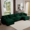 Modern Upholstered Corduroy Sofa With 3 Footstools, 4 Seater - Green - Image 11