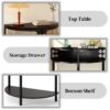 Boho Rattan Semi Circle End Table With Sliding Door, Elegant Wood Accent Table With Storage And Bottom Shelf - Black - Image 7
