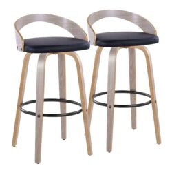 Grotto - Contemporary Fixed Height Barstool With Swivel With Round Footrest (Set of 2) - Light Gray / Black