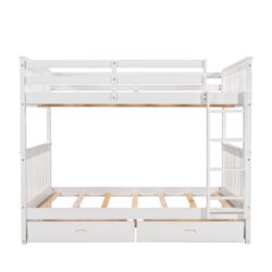 Full Over Full Bunk Bed With Ladders And 2 Storage Drawers - White