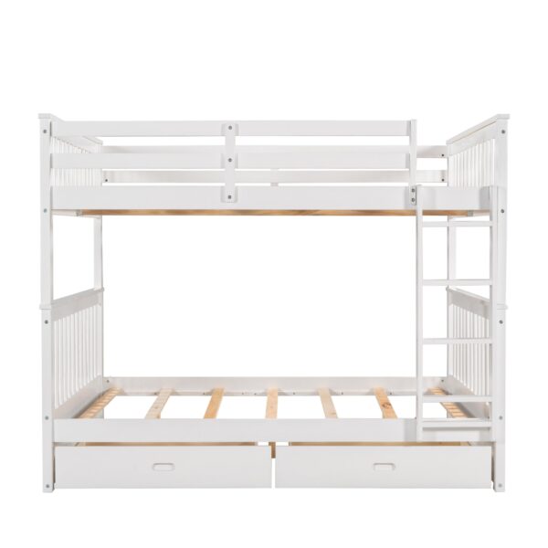 Full Over Full Bunk Bed With Ladders And 2 Storage Drawers - White