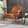 Accent Chair With Cushioned Seat, Brass Tipped Legs - Brown - Image 2