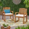 Della - Wood Armchair (Set of 2) Outdoor Dining Chairs - Cream - Image 6