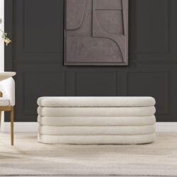 Fuji - Upholstered Oval Storage Bench - Ivory White