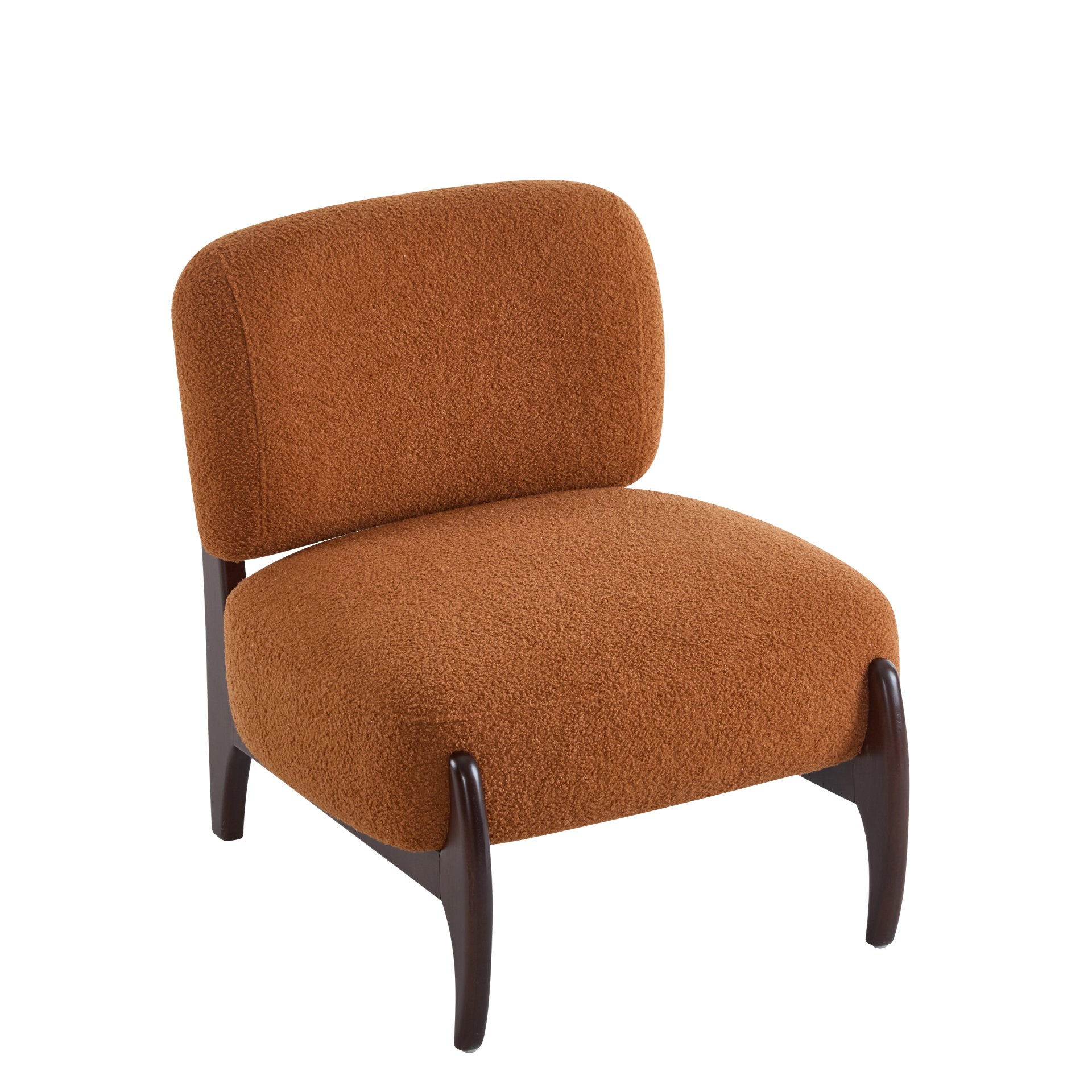 Modern Boucle Lounge Chair With Solid Wood Frame - Orange - Image 7