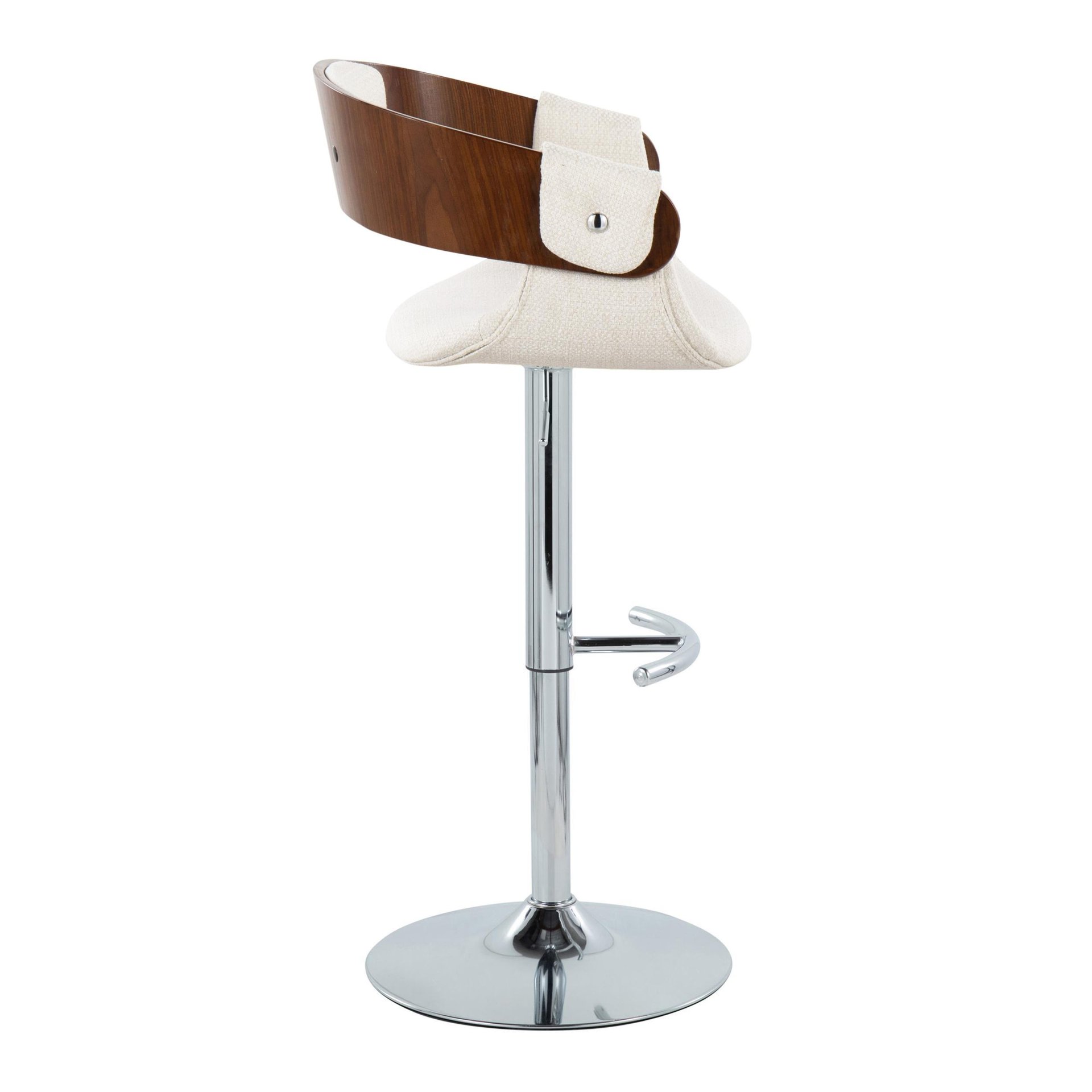 Elisa - Mid-Century Modern Adjustable Barstool With Swivel With Rounded T Footrest (Set of 2) - Chrome / Walnut / Cream - Image 3