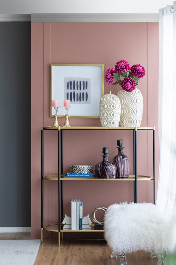 3 Tier Metal Console Table, Mirrored Shelf - Golden Black - Image 6