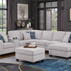 Tina - 8 Piece Upholstered Sectional With Ottoman - Light Gray