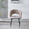Modern Chair With Golden Color Iron Tube Legs, Soft Cushions And Comfortable Backrest, Suitable For Dining Room, Living Room, Cafe, Hairball Back (Set of 2) - Beige / Black - Image 9