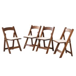 Solid Wood Upholstered Folding Chair Set Space Saving & Easy To Carry Shelf With Cushion 4 Pieces For Dining Room - Natural Walnut