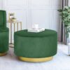 Round Velvet Ottoman, Upholstered Foot Stool For Living Room, Entryway - Emerald - Image 5