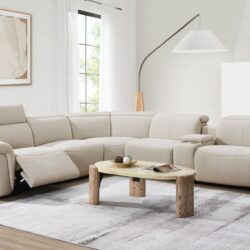 Dayana - Boucle Power Recliner Sectional Sofa For 5 People With Cupholder Console Adjustable Headrest - Beige