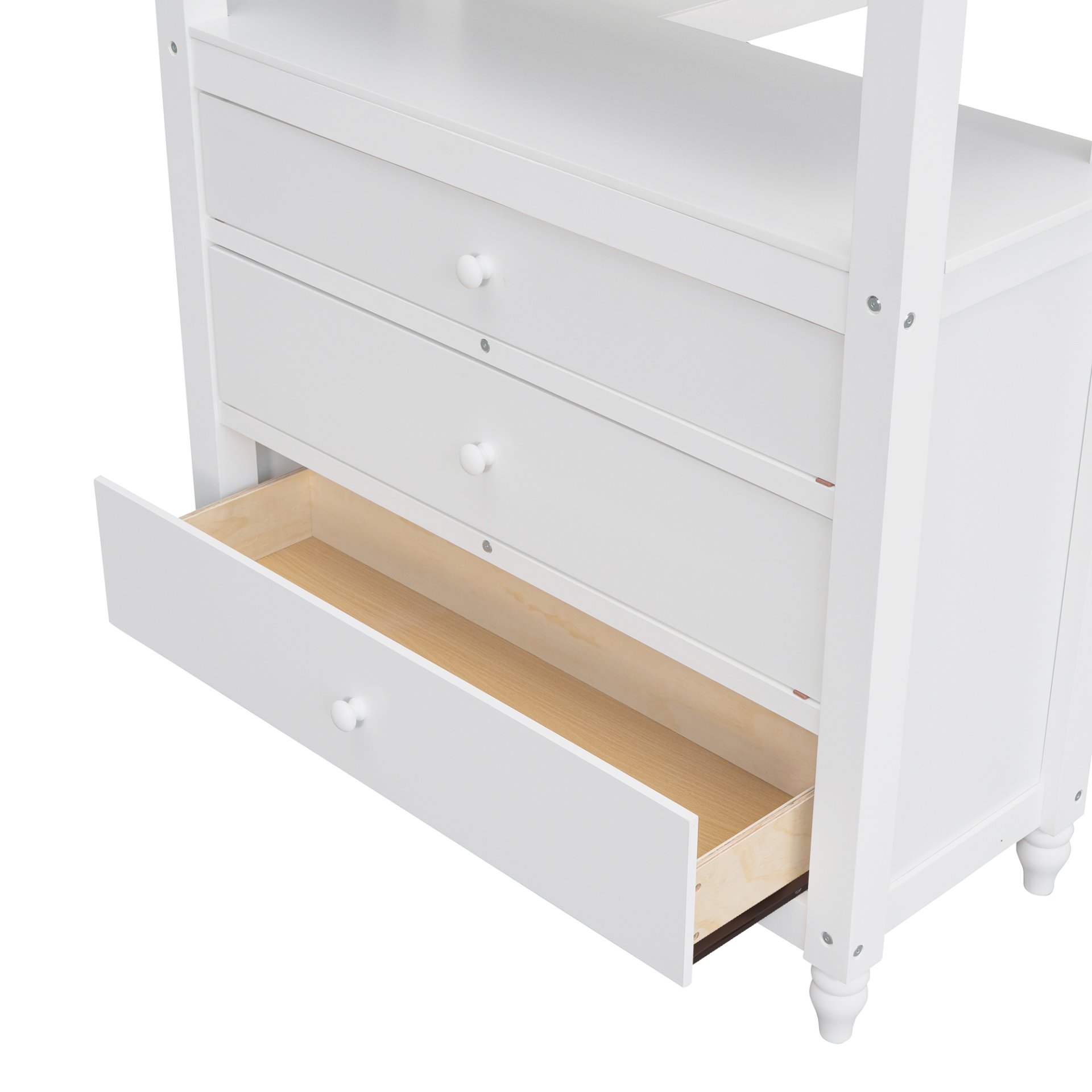 Twin Size Loft Bed With Drawers And Desk, With Shelves - White - Image 9
