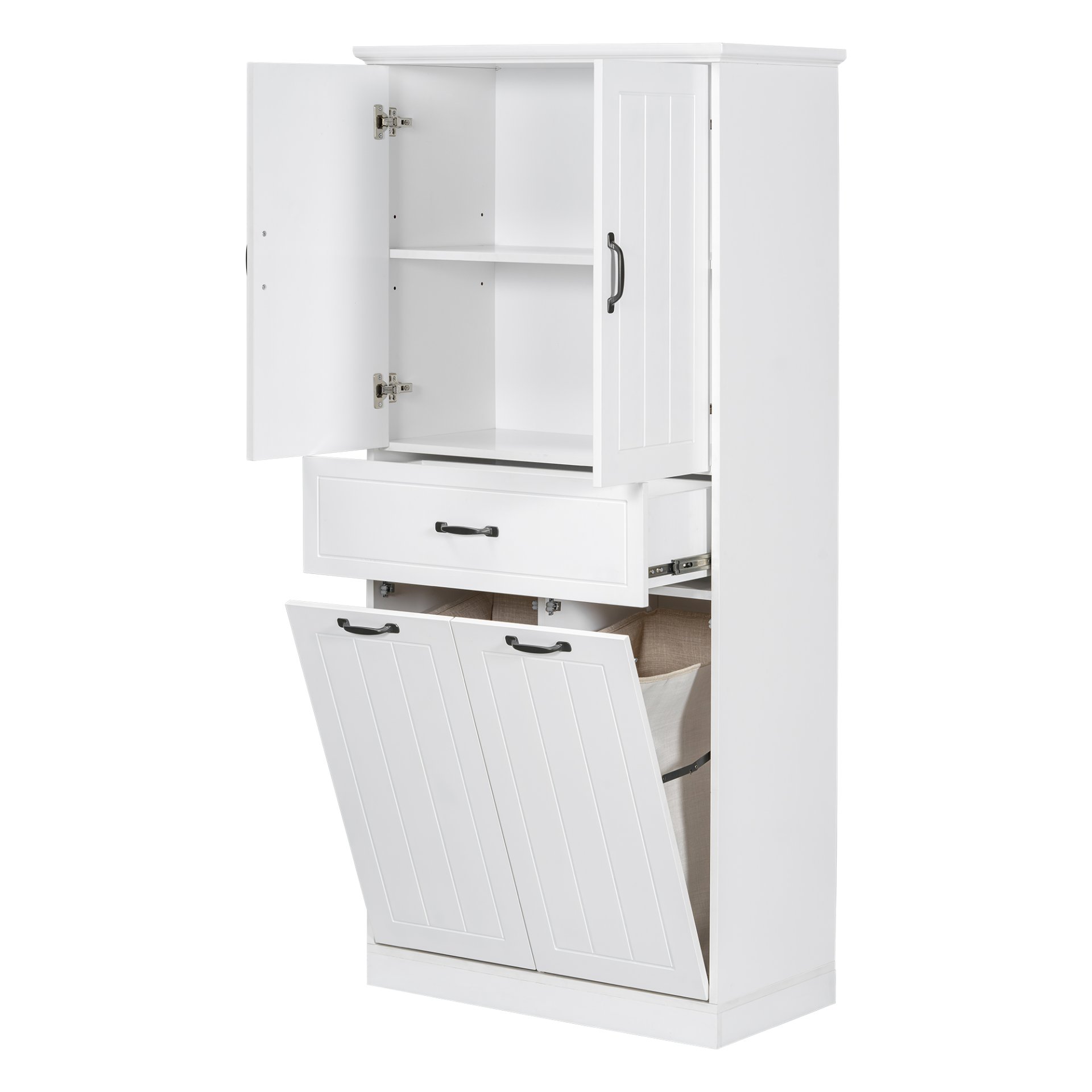 Modern Bathroom Storage Cabinet With 2 Laundry Baskets, 1 Drawer, Adjustable Shelf - White - Image 17