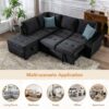 Sleeper Sectional Sofa, L-Shape Corner Couch Sofa Bed With Storage Ottoman & Hidden Arm Storage & USB Charge For Living Room Apartment - Black - Image 7