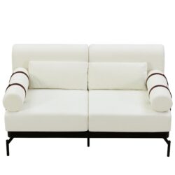 Modern Loveseat Sofa 59" Couch With Flexible USB Ports, Unique Cylindrical Armrests - Beige