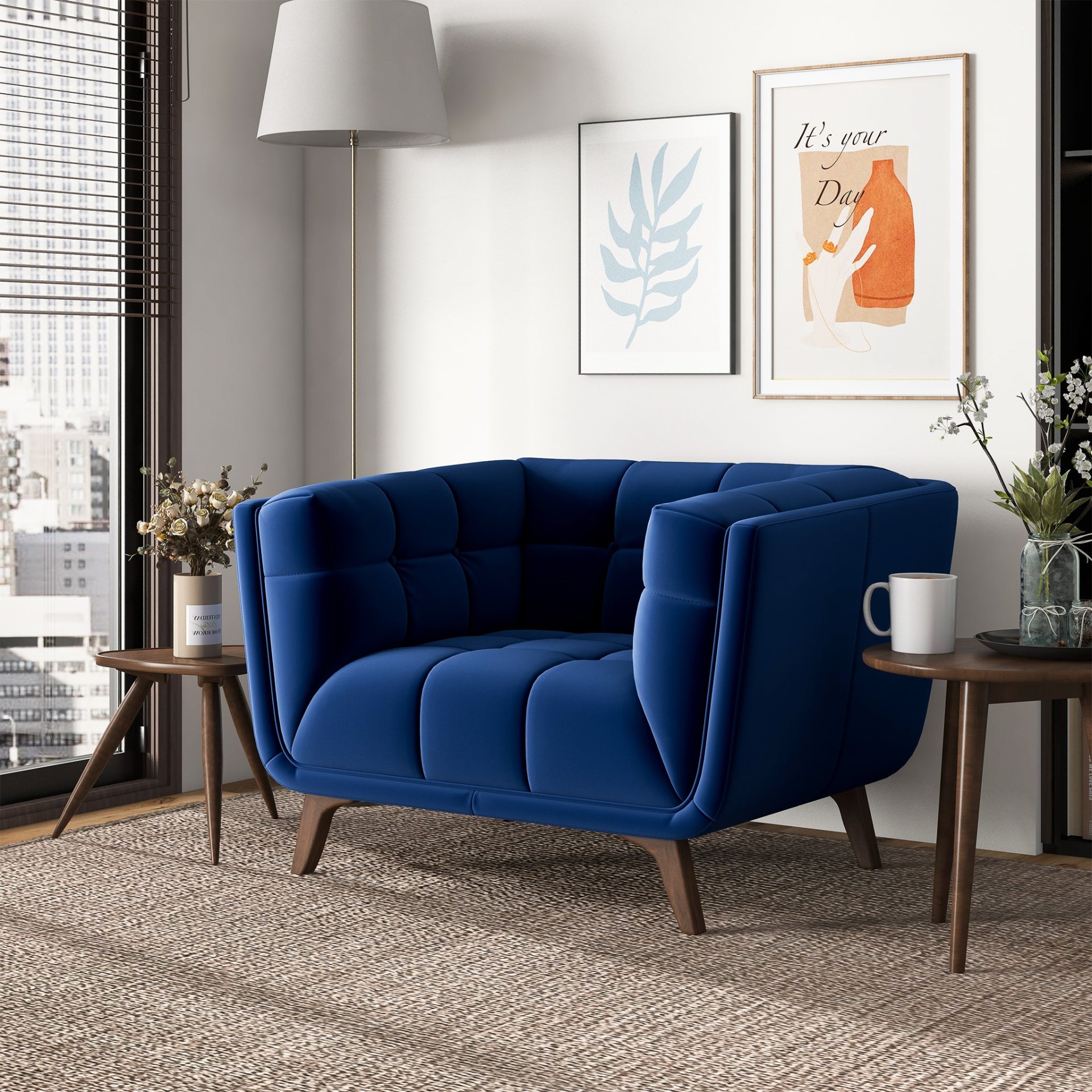 Addison - Velvet Lounge Chair - Dark Blue - Image 7