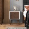 Caroline - Mid-Century Modern Style White Night Stand 2 Drawer - Dark Brown / White - Image 9