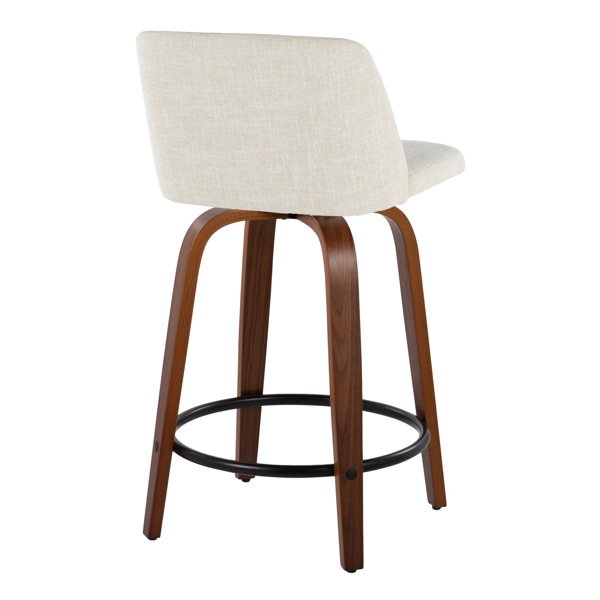 Toriano - Mid-Century Modern Fixed Height Counter Stool With Swivel With Round Footrest (Set of 2) - Walnut / Cream / Black - Image 4