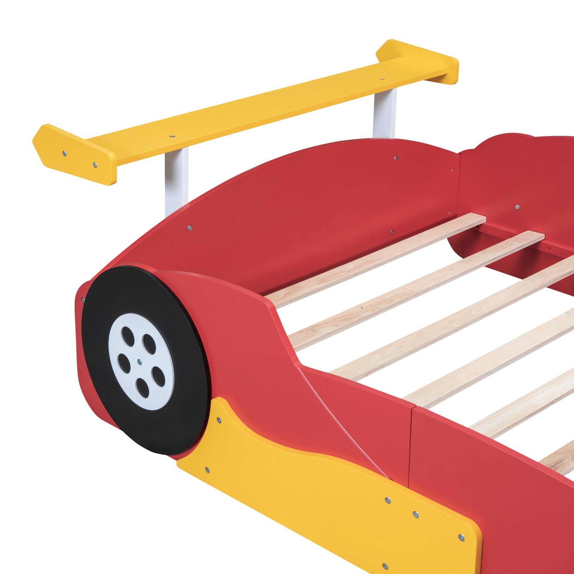 Full Size Race Car Shaped Platform Bed With Wheels - Red - Image 11