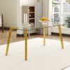 Minimalist Rectangular Dining Table With Tempered Glass Top And en Metal Legs - Golden / Transparent - Image 4