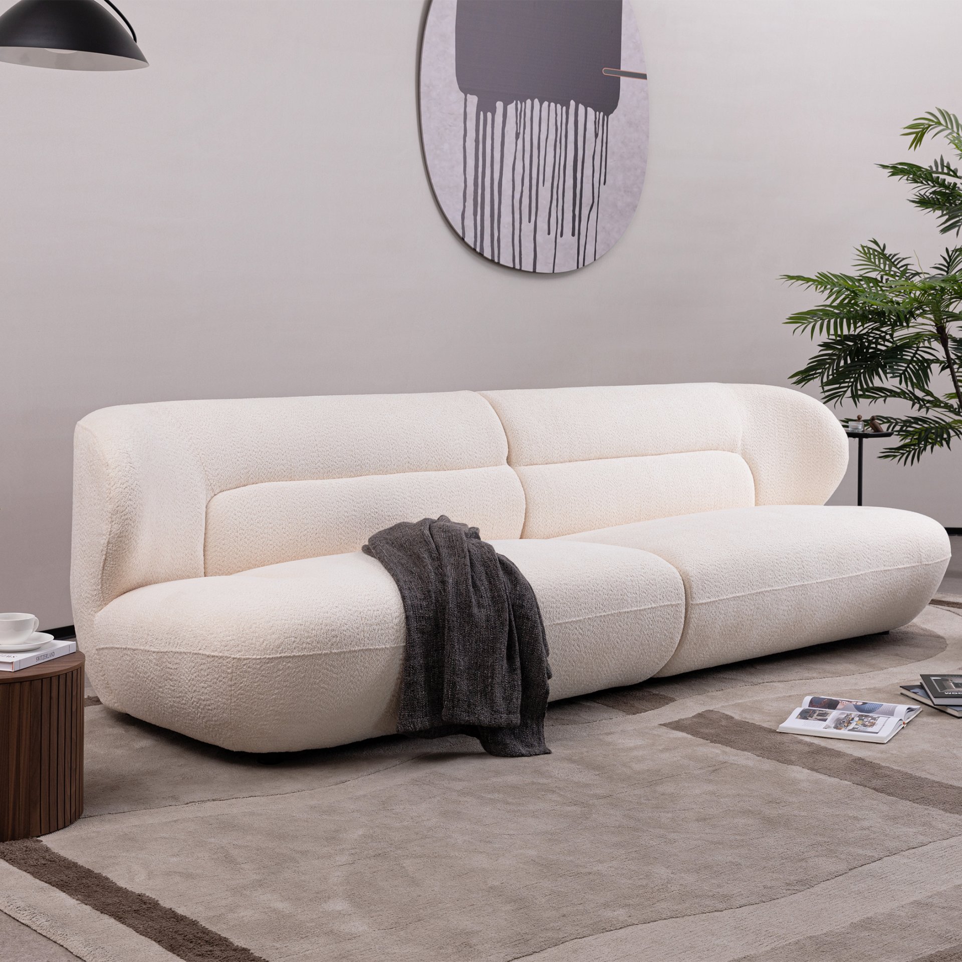 Modern Fashion Yp40116W Circular Curve Design Sofa, 4 Seater For Office & Bedroom - White - Image 4