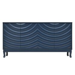 Elegant Sideboard With Sophisticated Wavy Pattern Doors And Arched Groove Design, Adjustable 4 Door Layout - Navy Blue