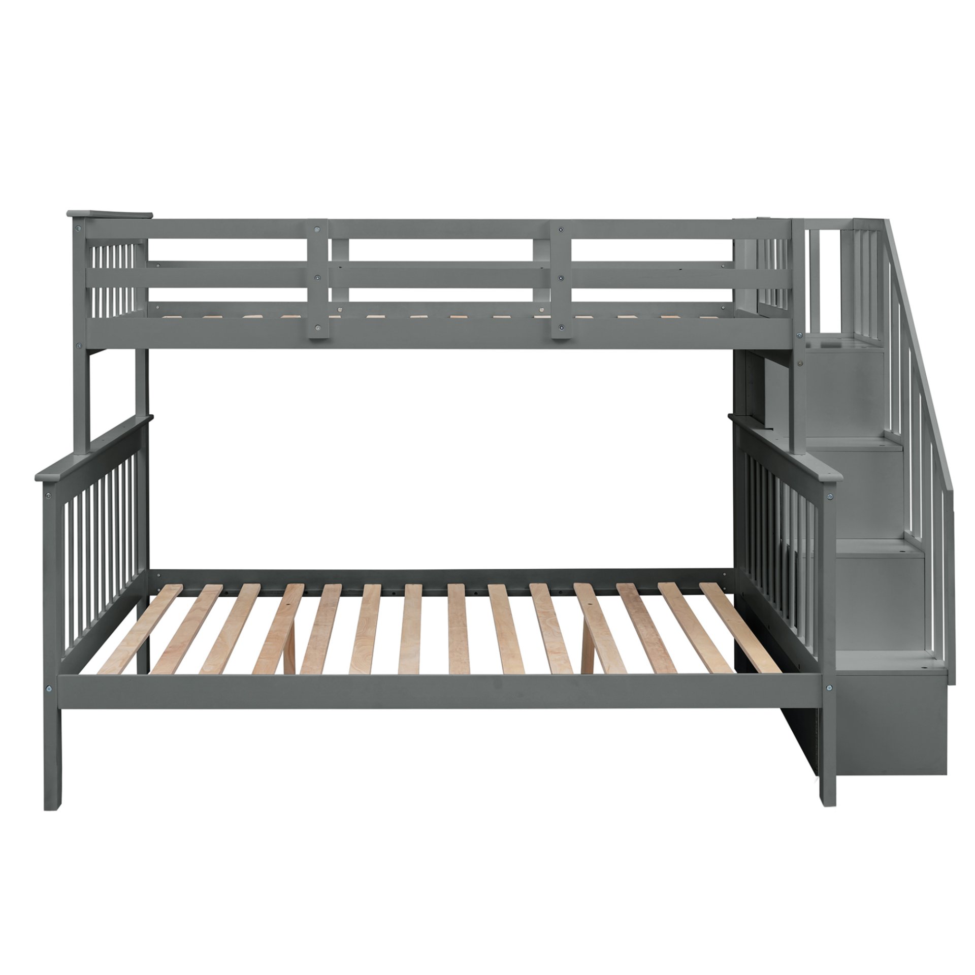 Twin Over Full Bunk Bed Stairway With Storage And Guard Rail For Bedroom - Gray - Image 5