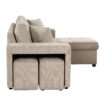 Modern L-Shape 3 Seat Reversible Sectional Couch, Pull Out Sleeper Sofa With Storage Chaise And 2 Stools For Living Room Furniture Set - Cream - Image 14