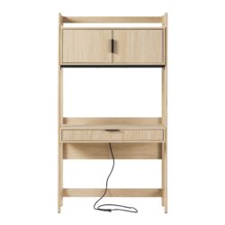 Transitional Reeded Desk With Hutch And Drawers Plus Tech Management - Oak